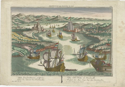 Dardanelles Strait, Ottoman Turkey, Probst Optical View with Ships, c.1770, view 2