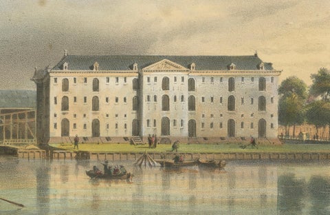 Antique View of Amsterdam Naval Arsenal, Hand-Colored Lithograph c.1850, close-up 4