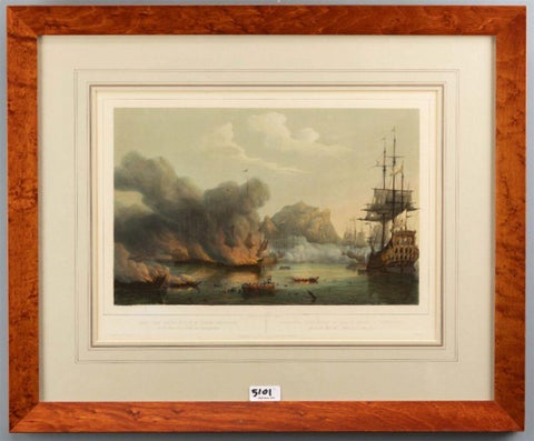 Naval Battle Lithographs in Frame– Etna and Palermo Engagements of 1676, Schotel, view 3