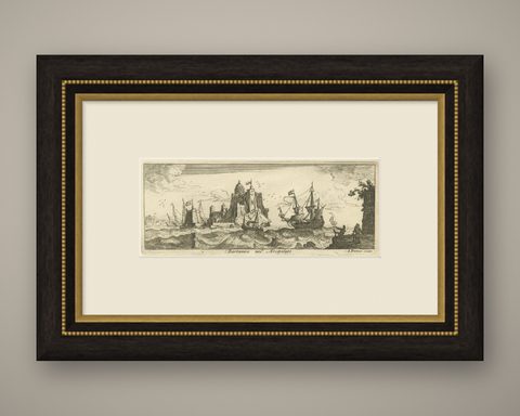 View of Bartanico in the Aegean Archipelago with Fortifications and Ships, 1680, shown framed