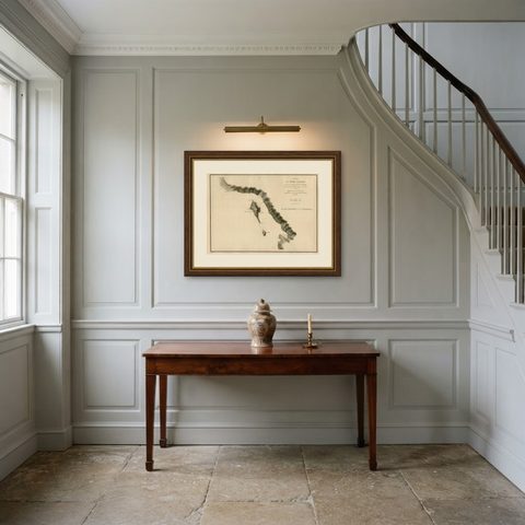 Antique Map of the Coast of New Ireland, Earlier Part of German New Guinea, 1833, shown framed in a room