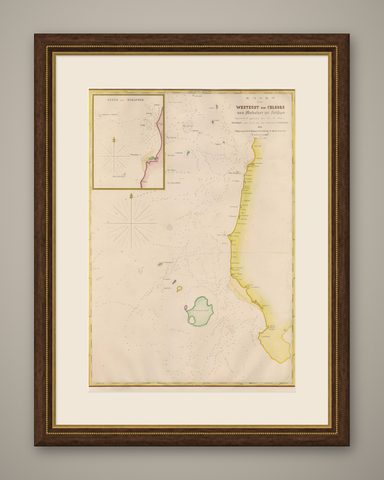 Large Antique Map of the west coast of Celebes, Sulawesi, Indonesia, shown framed