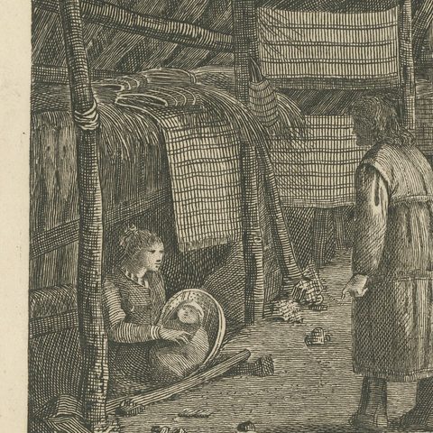 House in Oonalashka, Captain Cook Voyage, after Webber, Engraving, circa 1820, close-up 1