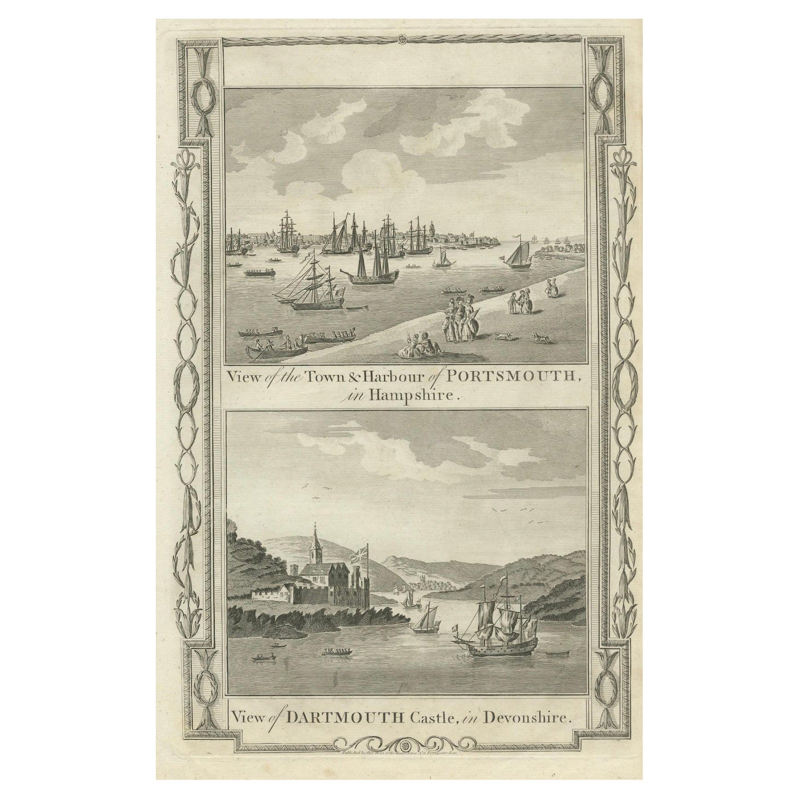 1784 View Of Portsmouth Harbour And Dartmouth Castle By Walpoole