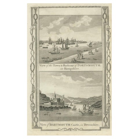1784 View Of Portsmouth Harbour And Dartmouth Castle By Walpoole