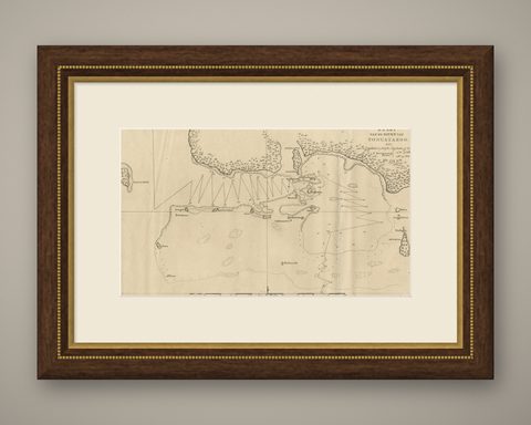 Antique Map of the Harbour of Tongatabu, One of the Tonga Islands, 1803, shown framed