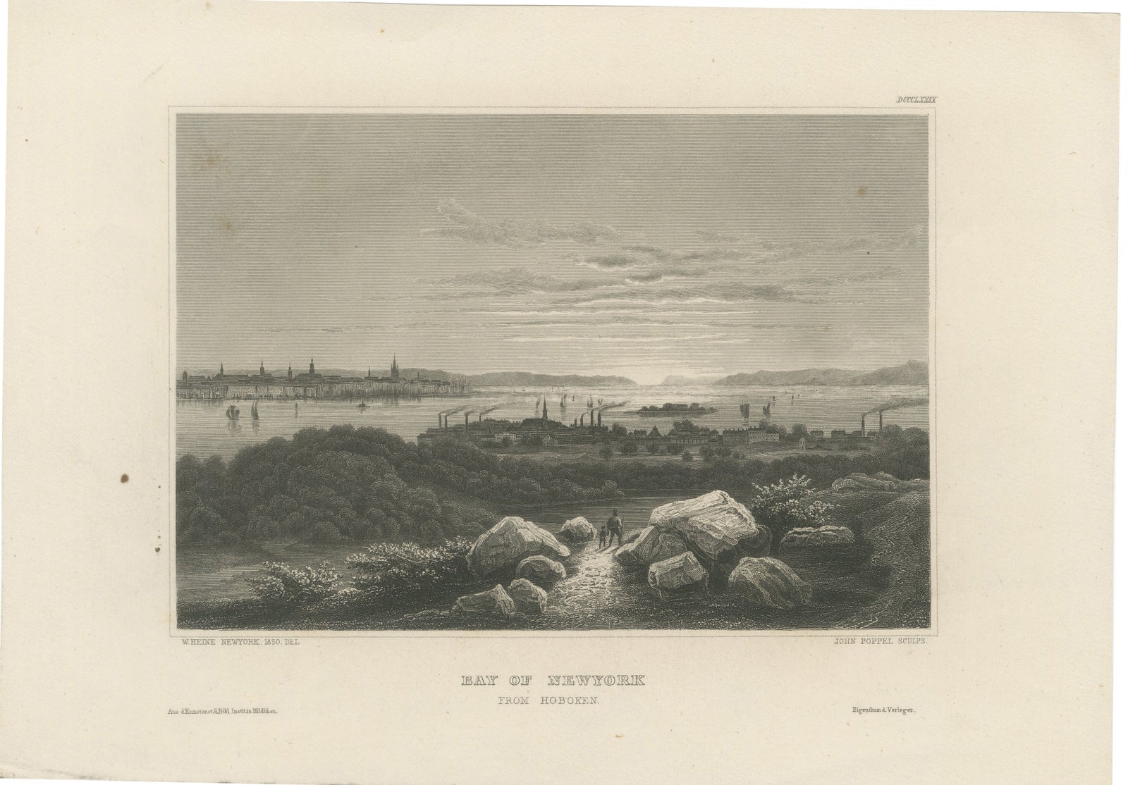 Bay of New York from Hoboken, Antique New York Harbor Engraving, c.1850