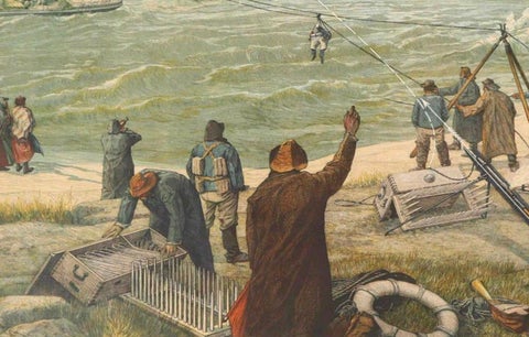 Large Lighthouse Rescue Schoolplate, Josef Klemm Chromolithograph, c.1900, close-up 5