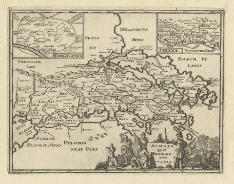 Original Antique Map of the Coast of Part of Greece, with Athens and Thebes, close-up 1