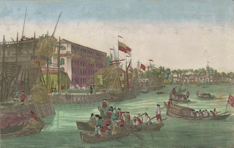 Optical View of New York City Manhattan Harbor Hand-Colored Augsburg, ca.1775, close-up 2