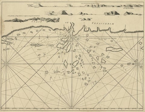Old Sea Chart of the Tenasserim area, Myanmar 'Burma' in South East Asia, c.1790, close-up 1