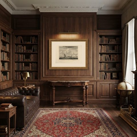 Antique Print with a View of Amsterdam from the IJ Dock by H. Schouten, shown framed in a room