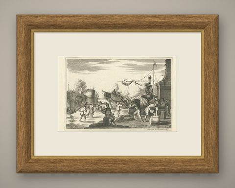Antique Untitled Harbour View (ii) by J. Wolff, circa 1730, shown framed