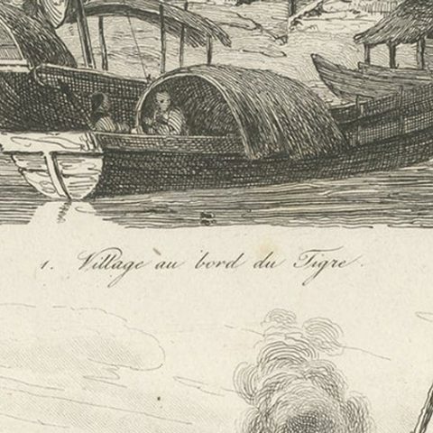 Antique Print of Chinese Boats and a Chinese Village by Dumont d'Urville '1834', close-up 4