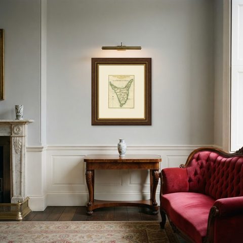 Anjouan Island, Comoros, French Naval Sea Chart by Bellin, c.1765, shown framed in a room