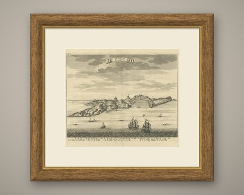 Antique Print of the Coast of Dabhol 'India', 1726, shown framed