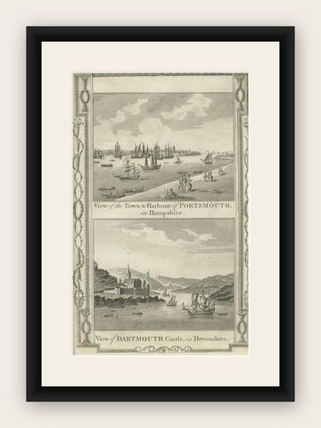 1784 View Of Portsmouth Harbour And Dartmouth Castle By Walpoole, shown framed