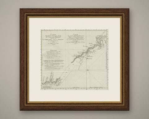 Old Chart of the North-Eastern Coast of Australia Discovered by Cook, 1774, shown framed