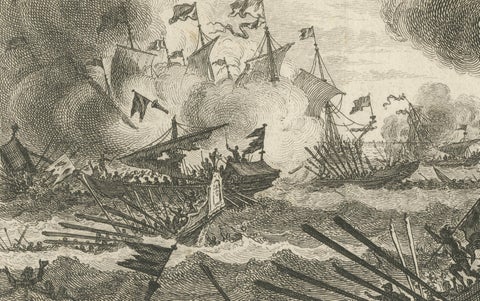 Six Galleys Sunk by the Dutch Fleet in 1602: A Dramatic Naval Victory, ca. 1750, close-up 1