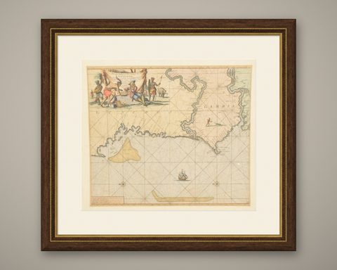 Original Hand-Coloured Nautical Chart of West-Africa, c.1680, shown framed