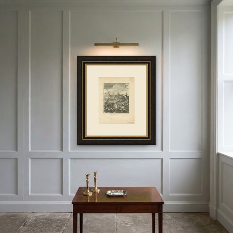 Antique Print of a Shipwreck Near Arrakan in India, 1775, shown framed on a wall