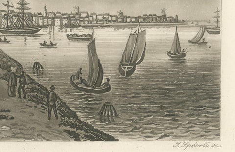View of Amsterdam from the Water with Sailing Ships, Baedeker, circa 1850, close-up 3