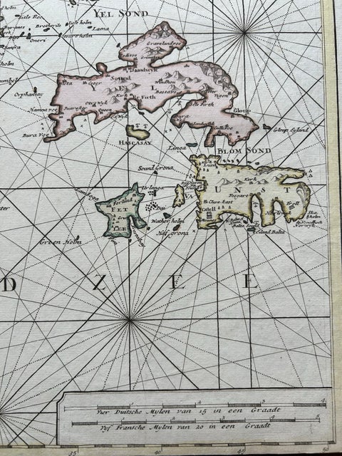 Shetland Islands Sea Chart, Antique Nautical Map by Ottens Brother c.1745, view 5