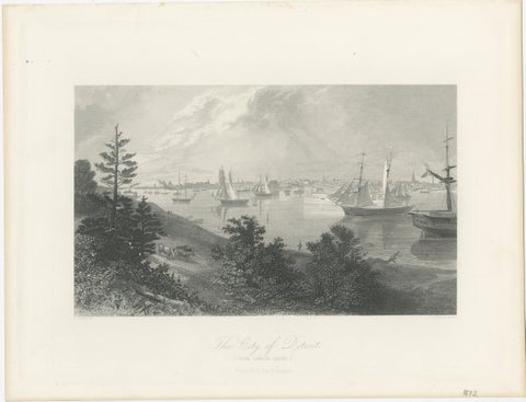 The City of Detroit, View from Canadian Shore, Antique Harbor Engraving, c.1872, view 2