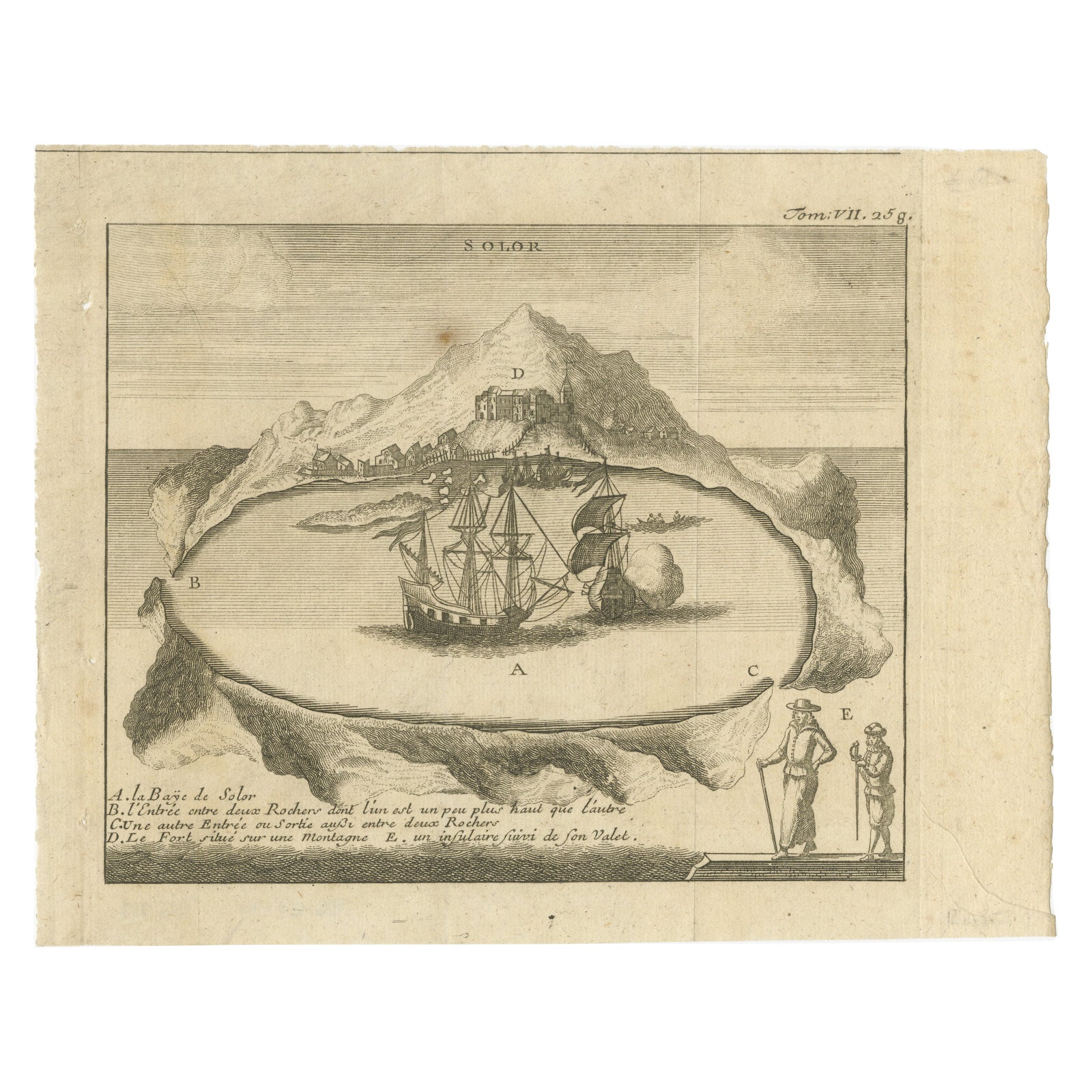 Solor Island View, Indonesian Harbor Engraving, French Voyage Plate c.1700