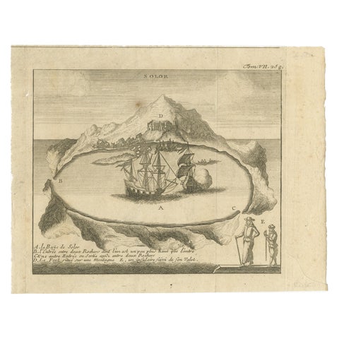 Solor Island View, Indonesian Harbor Engraving, French Voyage Plate c.1700