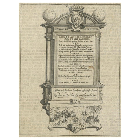 Memorial to Jacob van Heemskerck, Dutch Naval Hero at Gibraltar, Engraving, 1611