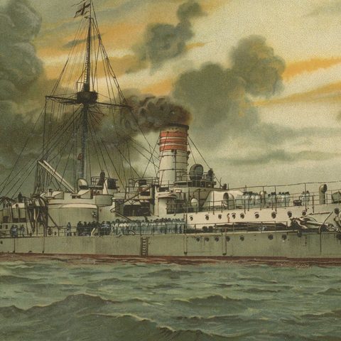 SMS Sachsen: Pioneering German Coastal Defense Ship, 1903 Chromolithograph, close-up 5