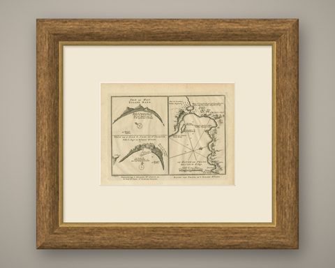 Antique Map of St. Jago, St Mayo and Praya Harbour, Mauritania, Africa, c.1750, shown framed