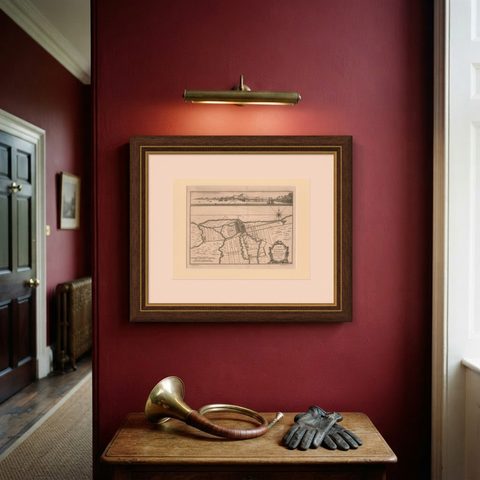 Old Engraving of Batavia 'Jakarta, Indonesia' with Map and Harbour View, 1750, shown framed on a wall