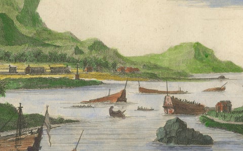 Cortés Scuttling Ships at Veracruz, Hand-Colored Engraving by Van Beecq, c.1690, close-up 3