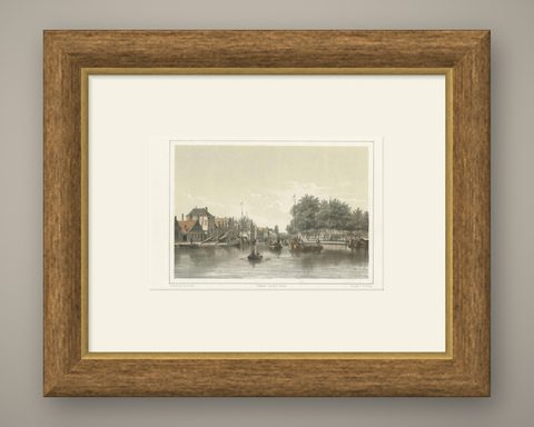 Antique Print of the Port of Leiden by Montagne, 1859, shown framed