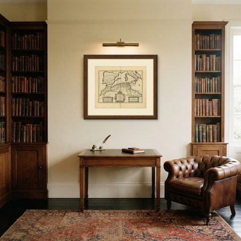 Antique Map of the Northern Coast of Africa and Southern Europe, circa 1745, shown framed in a room