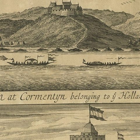 Copperplate Engraving Showing Forts on the West African Gold Coast, Ghana, 1744, close-up 2