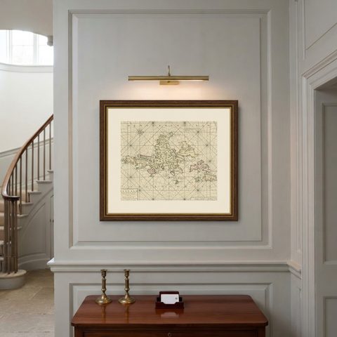 Shetland Islands Sea Chart, Antique Nautical Map by Ottens Brother c.1745, shown framed on a wall
