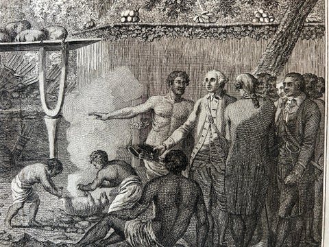Human Sacrifice in a Morai, Tahiti, Cook Voyage Engraving c.1795, view 5
