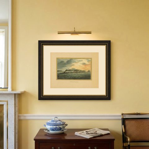 German Torpedo Boat Division at Sea, 1903 Chromolithograph by Hugo Graf, shown framed on a wall