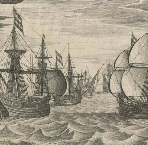 Antique Print of a Fleet of Nine Ships Departing to the East Indies '1603', view 3