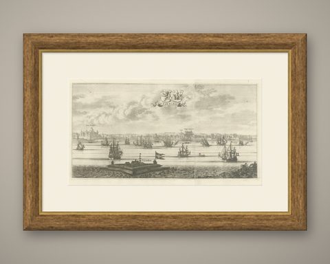 Maritime Majesty: The 17th-Century Skyline of Kalmar in Sweden, 1693, shown framed