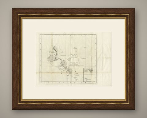 Antique Map of Kerguelens Island Coast by Cook, 1784, shown framed