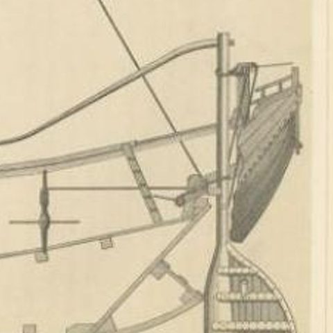 Antique Print of a Japanese Junk Longitudinal Section, 1856, close-up 1