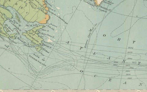 Vintage North Polar Chart, Greenland & Arctic Exploration Routes, 1903, close-up 1