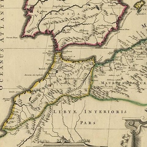 Antique Map of the Northern Coast of Africa and Southern Europe, circa 1745, close-up 1