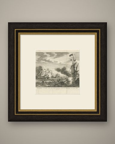 Six Galleys Sunk by the Dutch Fleet in 1602: A Dramatic Naval Victory, ca. 1750, shown framed