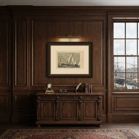 Royal Victoria Yacht Club, London News, 1877, shown framed in a room