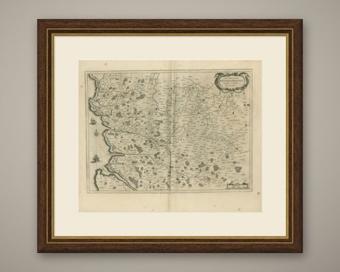 Antique Map of the Coast of Artois by Janssonius, 1657, shown framed